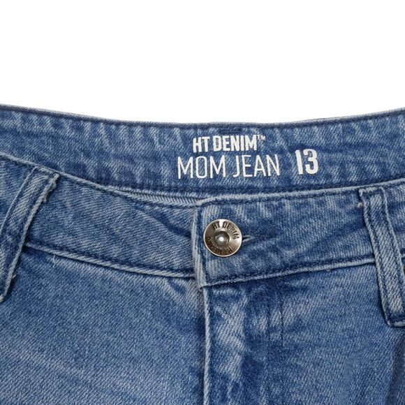 HT Denim Jeans Juniors Size 13 Mom Distressed Tapered Blue Stretch 32 x 26.5 - Picture 3 of 9